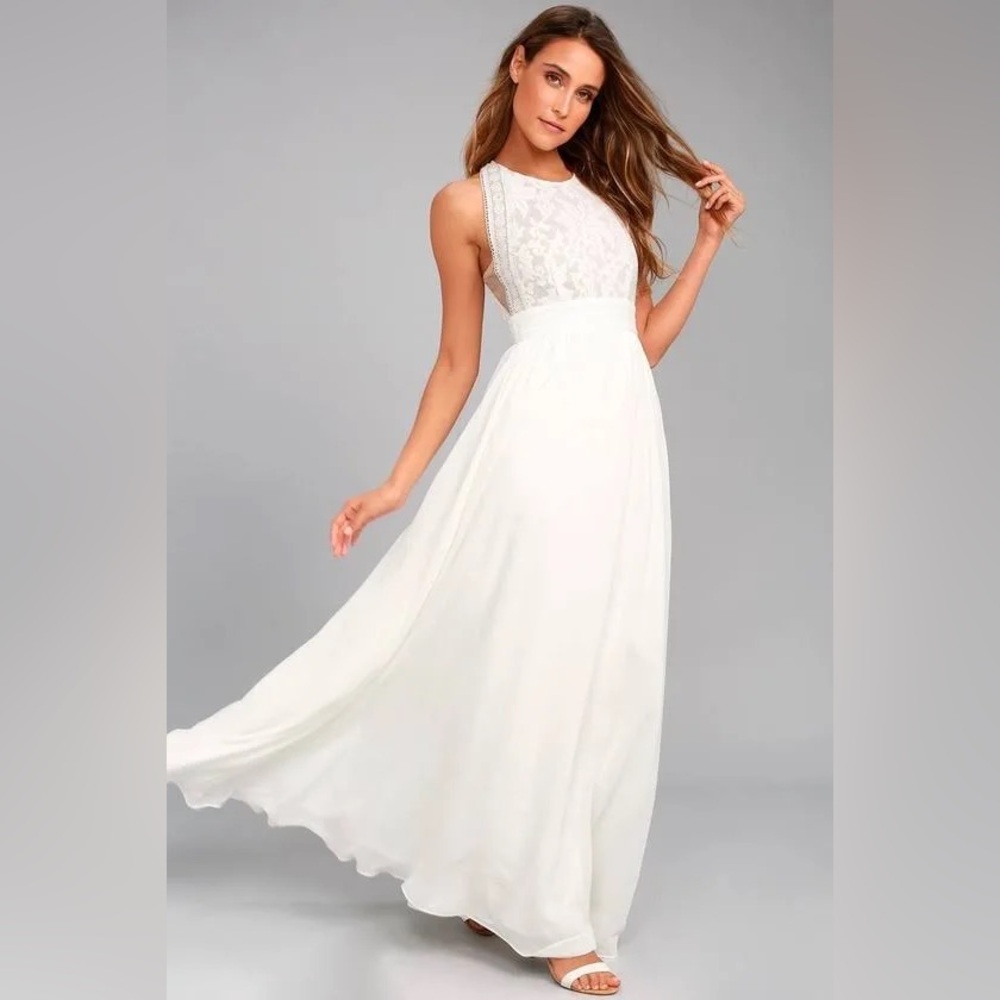 Lulu's White Lace Bodice Maxi Dress
